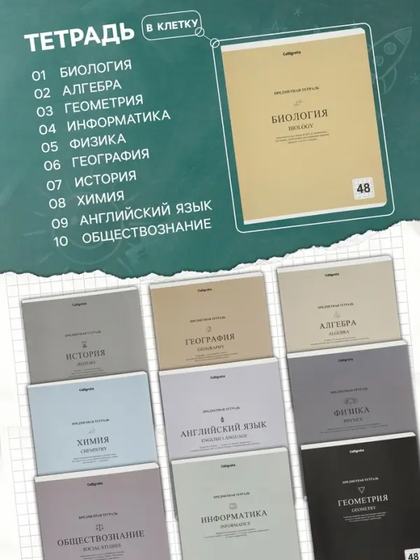 Тетради предметные 12 шт. 48 листов, справочная информация, 60 г, пастельные