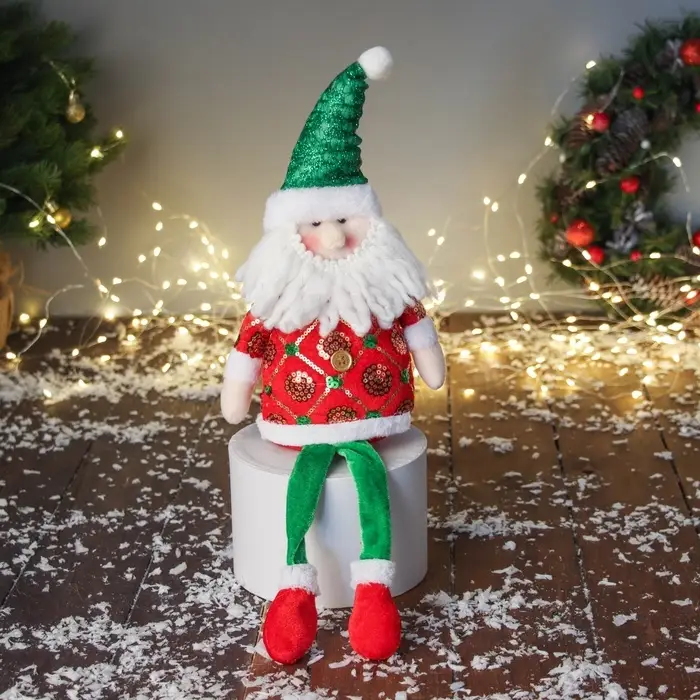 Игрушка мягкая &laquo;Дед Мороз в сияющем костюме с длинными ножками&raquo; 42&times;19 см, красно-зелёный