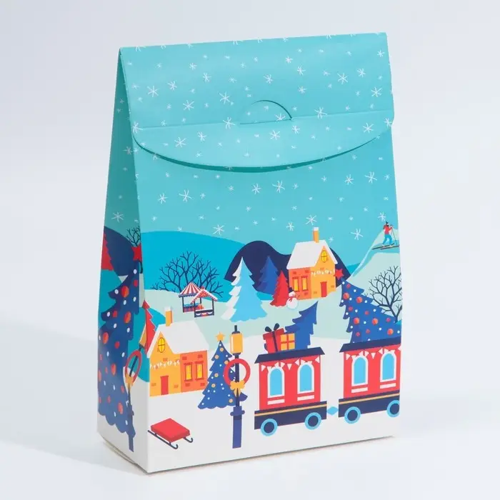 Коробка подарочная новогодняя складная «Дома», 15 х 7 х 22 см, Новый год Коробка подарочная новогодняя складная «Дома», 15 х 7 х 22 см, Новый год