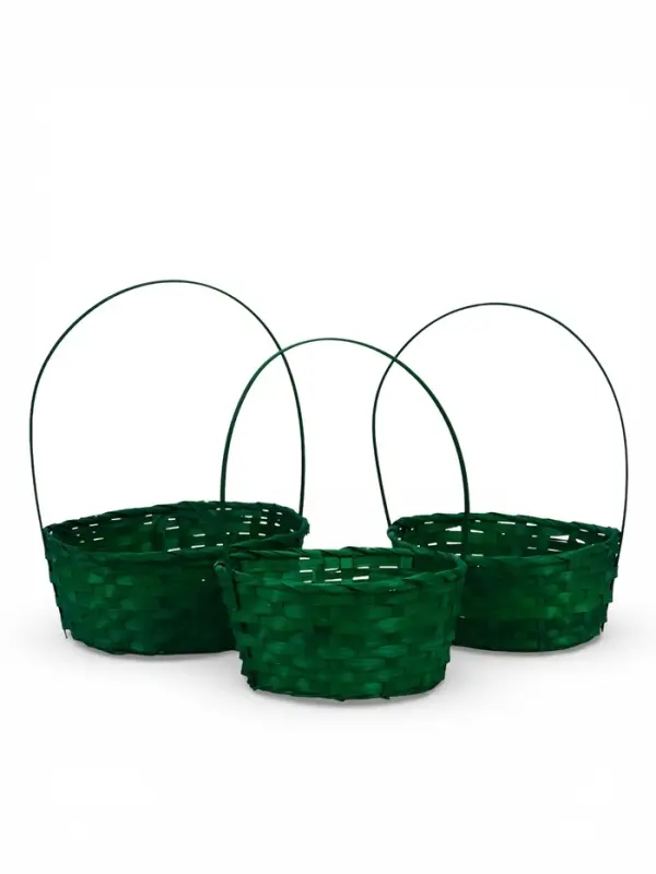 Набор корзин 3 шт 22х18x10 24х19x10 27х21x10 см ручка h=24/26/28 см зеленый