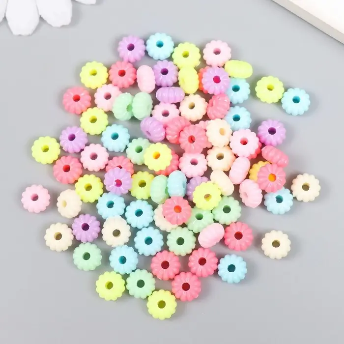 Бусины для творчества пластик "Ребристые. Пастельные тона" набор 90 шт 15 гр 0,8х0,8 см