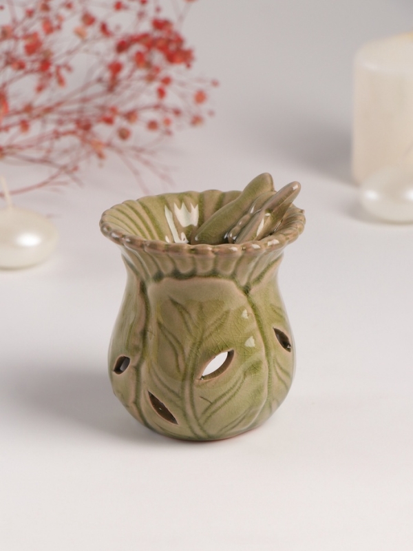 Аромалампа керамика Аромалампа керамика "Бабочка на цветке" тёмный беж 7,5х8,5х9,8 см