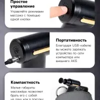 Массажёр для тела LEM-02, вибрационный, 4 насадки, 6 режимов, 1800-3200 об/мин, чёрный