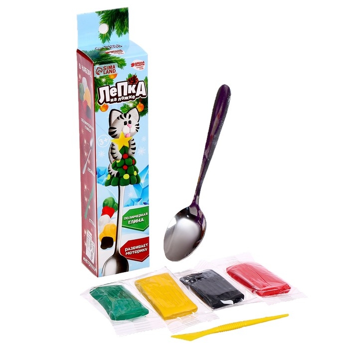 Лепка на ложке «Новый год! Котик на ёлке», новогодний набор для творчества Лепка на ложке «Новый год! Котик на ёлке», новогодний набор для творчества