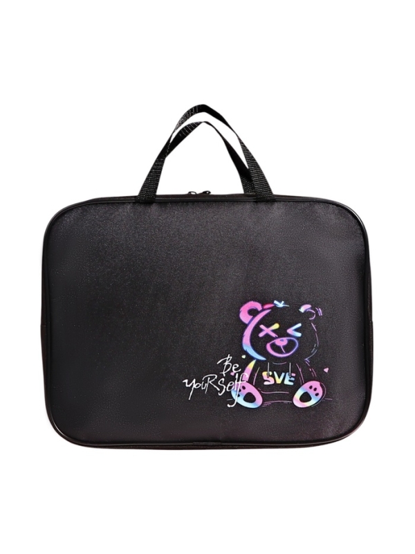 Папка с ручками текстильная А4, 350×270×80 мм, Stavia «Неоновый медведь»