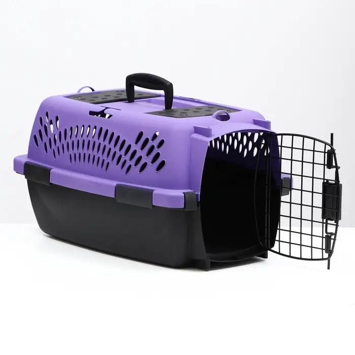 Переноска для животных, 49&times;32&times;27, с металлической дверью, пластик, фиолетовая