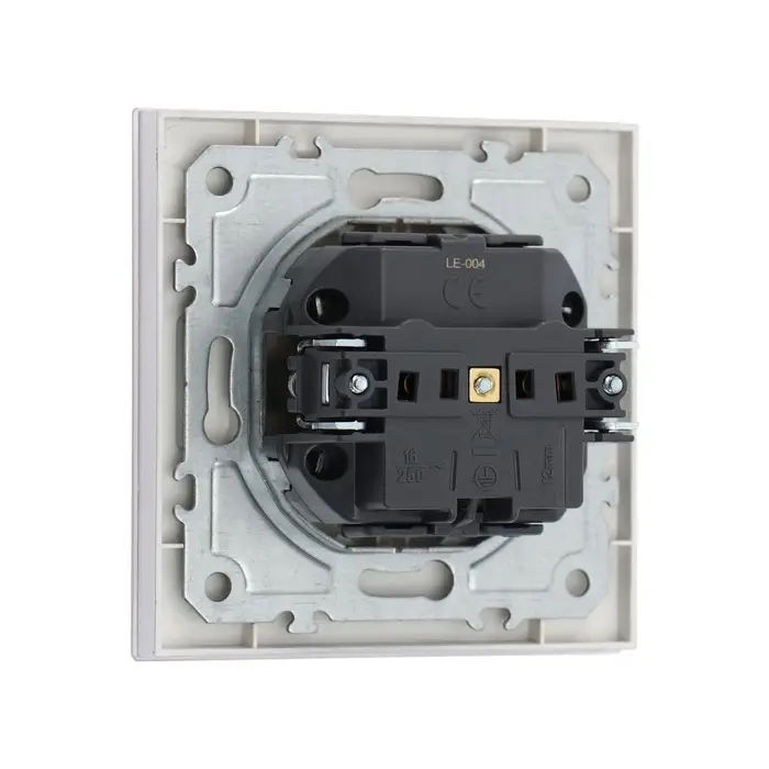 Розетка TOT Matte Glass, 16 А, стекло, скрытая, одноместная, с заземлением, серебристая