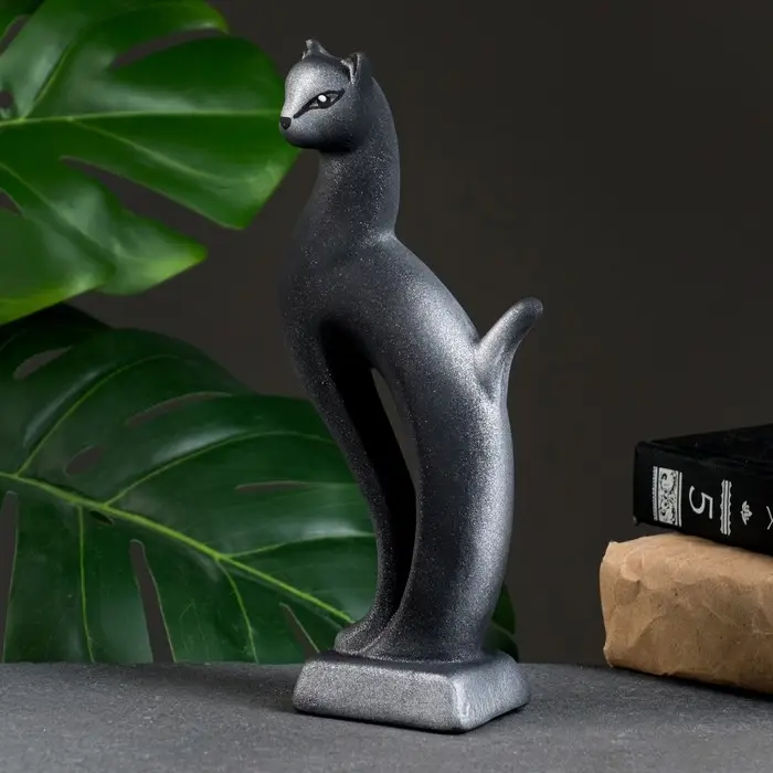 Фигура  Фигура "Кошка Рысь" чёрная с серебром 7х5х21см