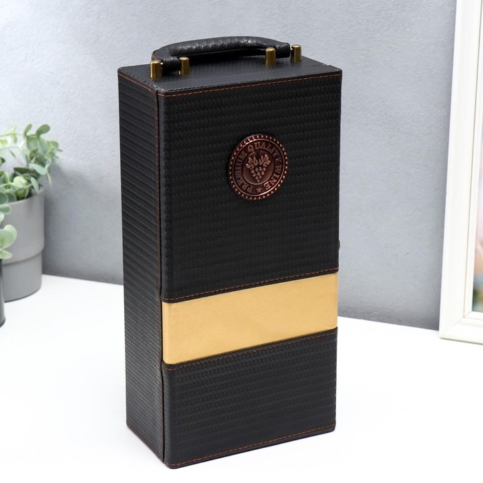 Шкатулка дерево, кожзам под бутылку "Премиум" 3 предмета тёмно-коричневый 35х11х17,5 см