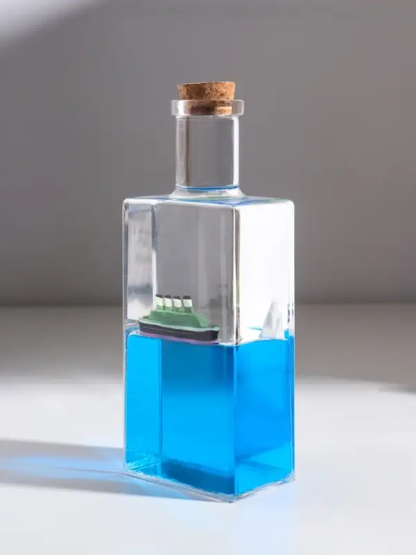 Корабль в жидкости, антистресс "Лайнер" в бутылке, 17 см