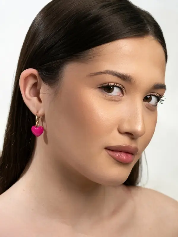 Серьги со съёмными подвесками &laquo;Сердца&raquo;, ярко-розовые в золоте