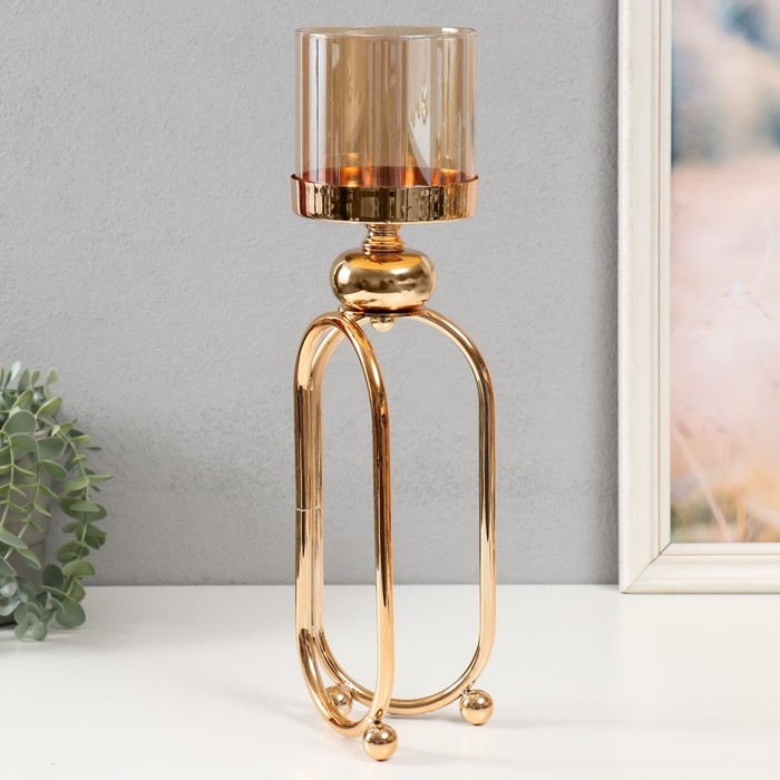 Подсвечник металл Подсвечник металл "Тициния" золото d=4,5см 11х11х40 см