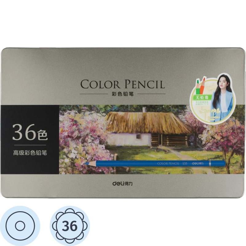 Карандаши цветные Deli липа 36 цв/наб мет.кор. 6566