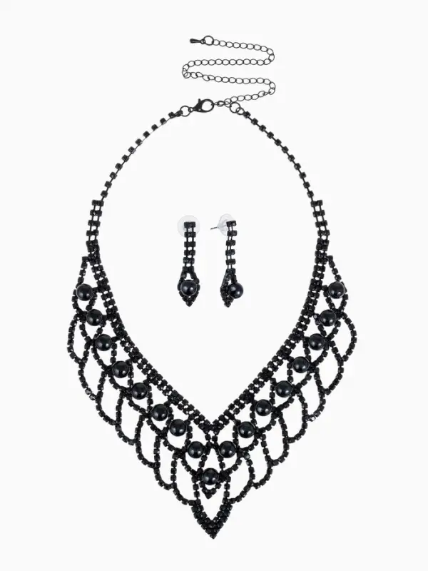 Набор 2 предмета: серьги, колье &laquo;Вернисаж&raquo;, шарики, чёрный, 30 см