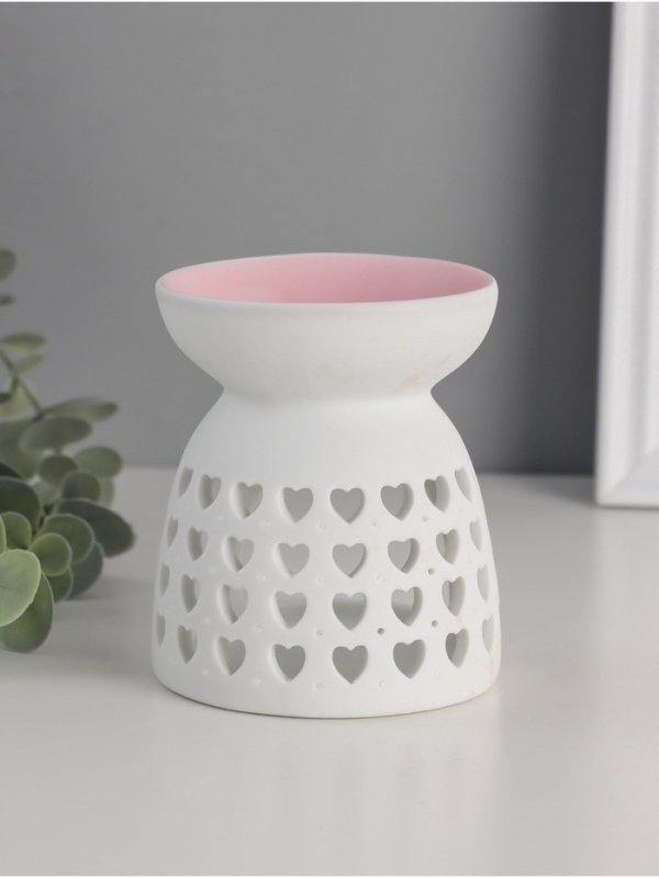 Аромалампа керамика  Аромалампа керамика "Узор из сердец" белый МИКС 8х8х9,3 см