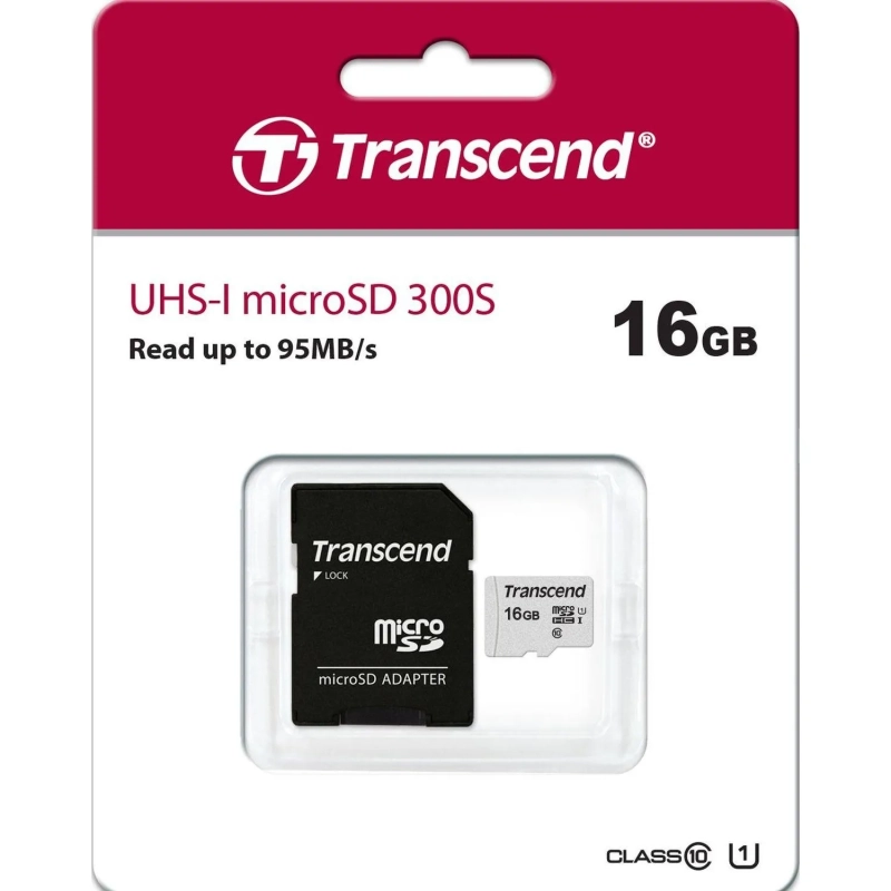 Карта памяти Transcend 300S microSDHC 16Gb UHS-I Cl10 +ад, TS16GUSD300S-A