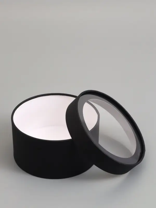 Набор подарочных коробок 2 в 1 круглых,  черная, с окном, 21 х 11 - 18 х 10 см