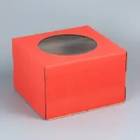 Коробка для торта, с окном, красный, 30&times;30&times;19 см