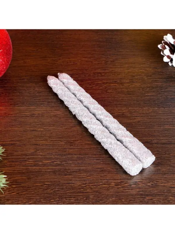 Набор свечей витых, 1.5&times;15 см, 2 шт., блестки, серебро