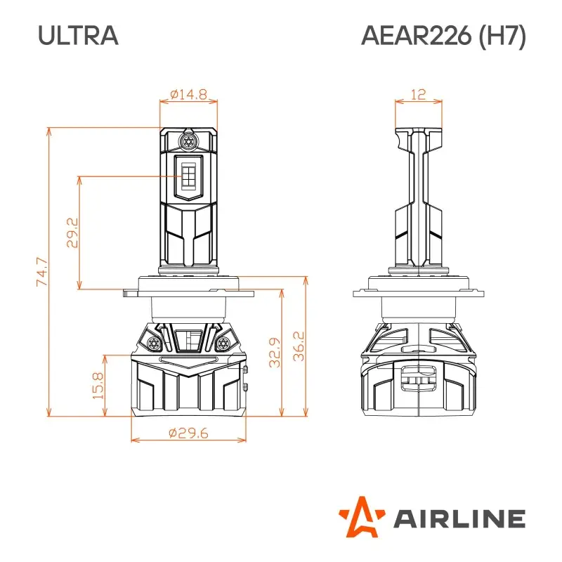 Лампа светодиод. H7 ULTRA, 55Вт, 10400Лм (5200Лм x 2), 6500К, 12/24В, кмпл. 2 шт.