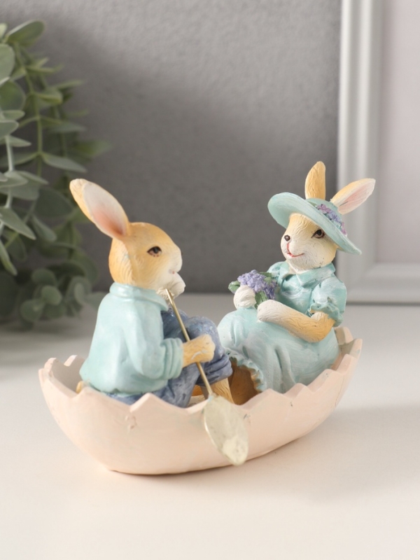Сувенир полистоун Сувенир полистоун "Парочка кроликов - свидание в лодочке" 13,5х9,5х10,5 см