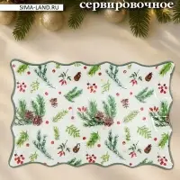 Блюдо новогоднее сервировочное Доляна &laquo;Еловые ветки&raquo;, 29.5&times;19.5 см, стекло, белое, зелёное