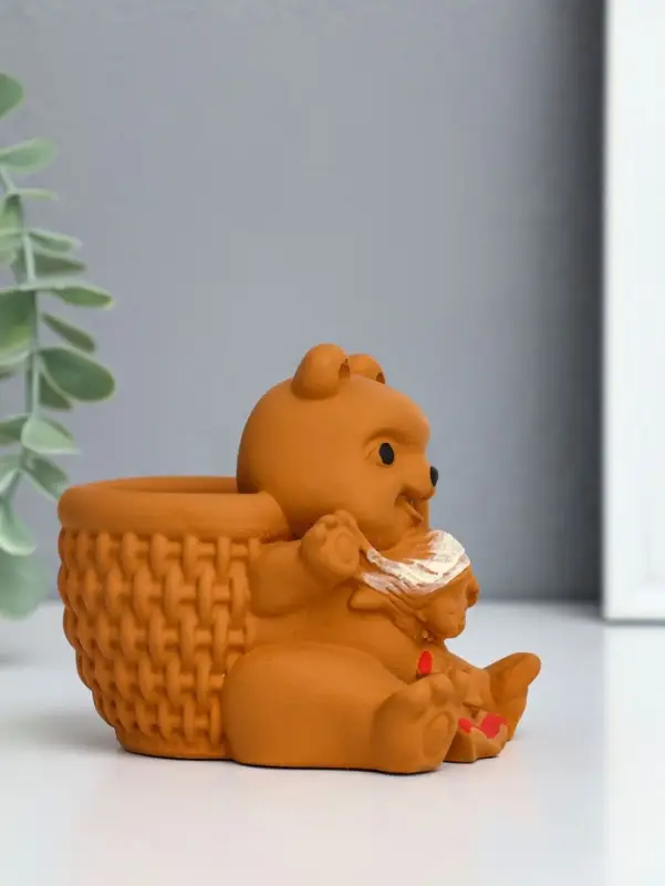 Подставка для мелочей "Медведь с корзинкой" 9х10х8 см, гипс, коричневый
