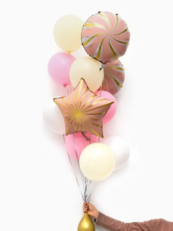 Воздушные шары "Розовые грани" фольга, латекс, набор 12 штук