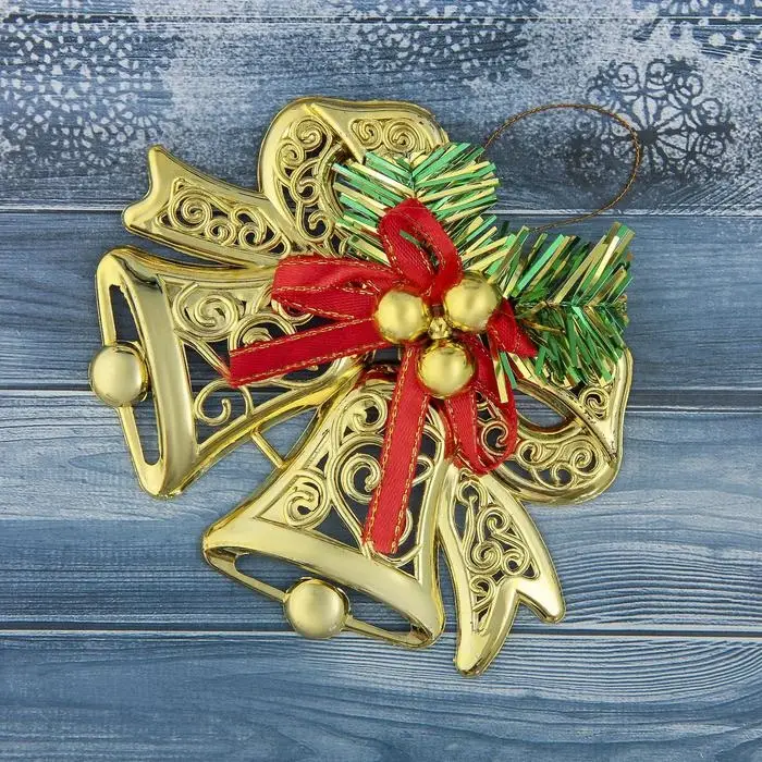 Ёлочная игрушка «Зимнее волшебство. Колокольчик двойной с шариками и лентой» пластик, 12,3х9,5 см, МИКС Ёлочная игрушка «Зимнее волшебство. Колокольчик двойной с шариками и лентой» пластик, 12,3х9,5 см, МИКС