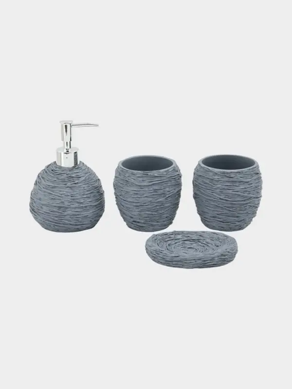Набор для ванной &laquo;Плетение&raquo;, 4 предмета, дозатор, 2 стакана, мыльница, серый