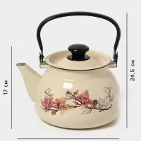 Чайник эмалированный &laquo;Магнолия&raquo;, 3 л, металлическая ручка, слоновой кости