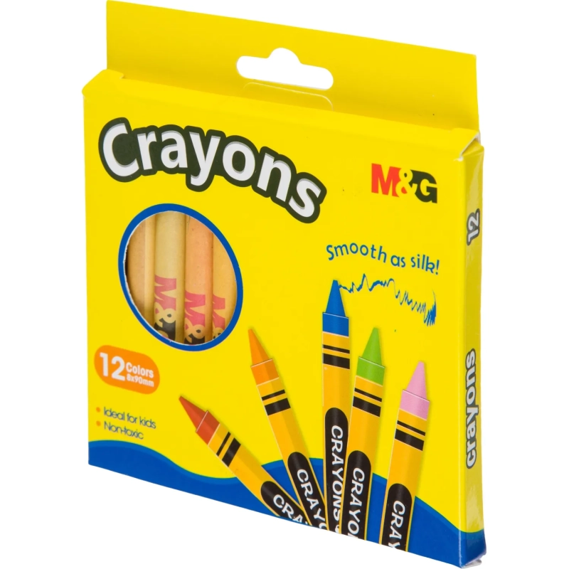 Мелки восковые M&G, круглый корпус, 12 цветов в наборе