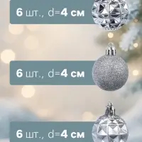 Ёлочные игрушки &laquo;Званный вечер&raquo;, шары новогодние, d=4 см, 18 шт., серебристые