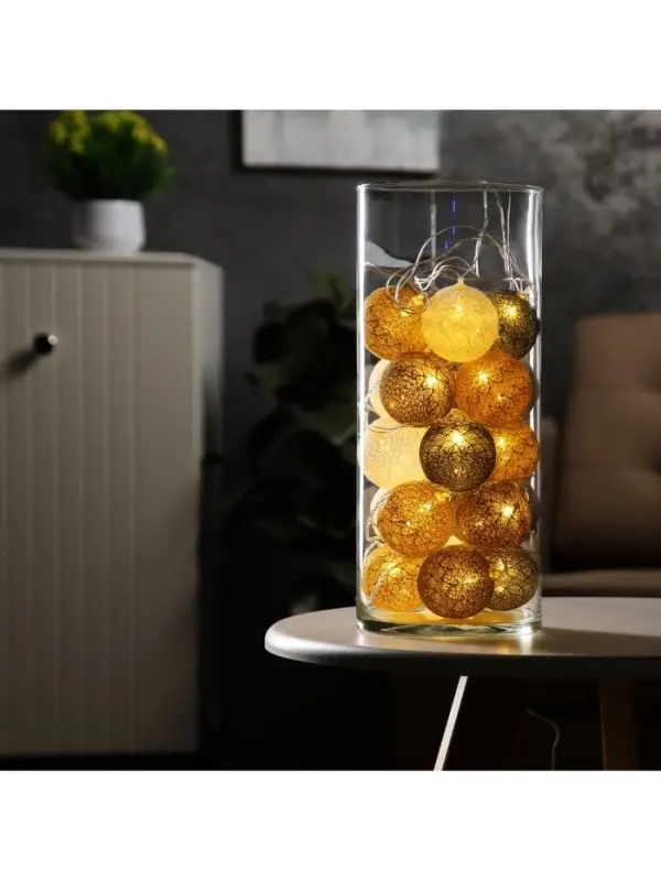 Гирлянда &laquo;Нить&raquo; 5 м с насадками &laquo;Клубки кремовые&raquo;, IP20, прозрачная нить, 20 LED, свечение тёплое белое, 220 В