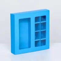 Коробка для 8 конфет + шоколад, с окном, голубая, 17.7×17.7×3.8 см