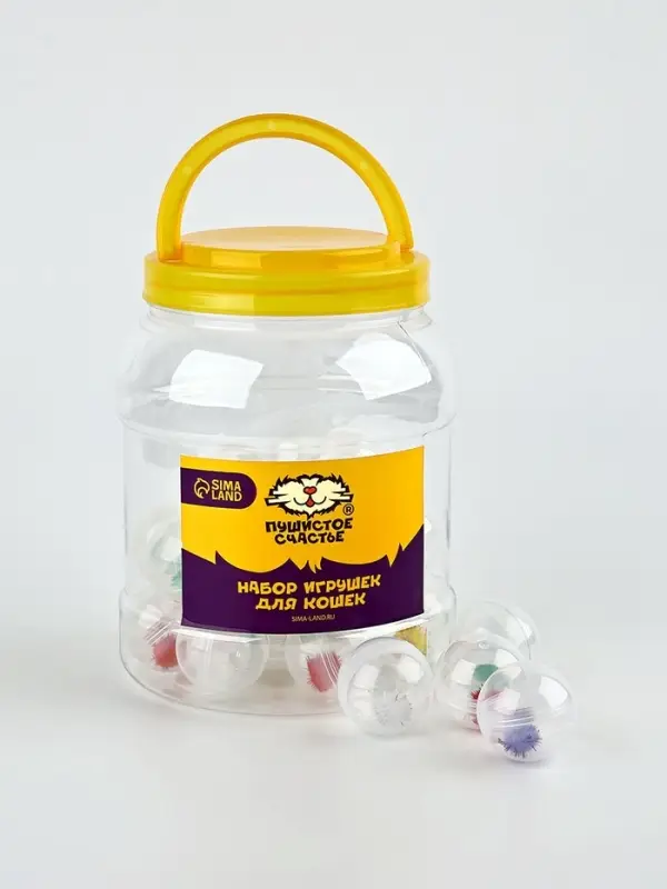 Шарик для кошек с помпошкой, 4 см, фасовка в банку по 25 шт, МИКС Шарик для кошек с помпошкой, 4 см, фасовка в банку по 25 шт, МИКС