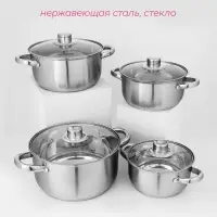 Набор кастрюль Доляна &laquo;Сильве&raquo;, 4 предмета: 1.5 л, 2 л, 3 л, 4 л, d=16/18/20/22 см, крышки, индукция, нержавеющая сталь