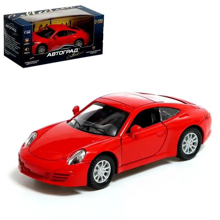 Машина металлическая RACE, 1:32, инерция, свет и звук, цвет красный Машина металлическая RACE, 1:32, инерция, свет и звук, цвет красный