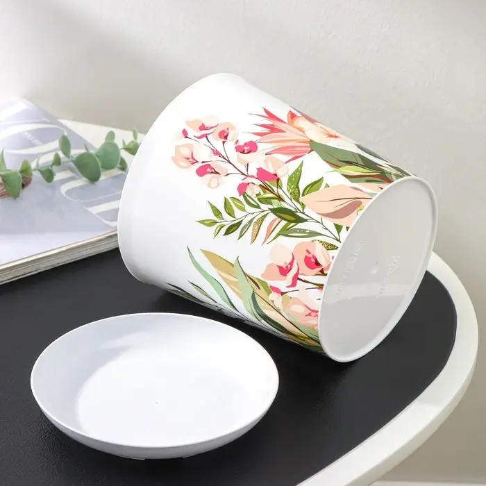 Горшок для цветов с поддоном Доляна «Тропический лес», 1,6 л, d=14 см, h=15,5 см, цвет белый Горшок для цветов с поддоном Доляна «Тропический лес», 1,6 л, d=14 см, h=15,5 см, цвет белый