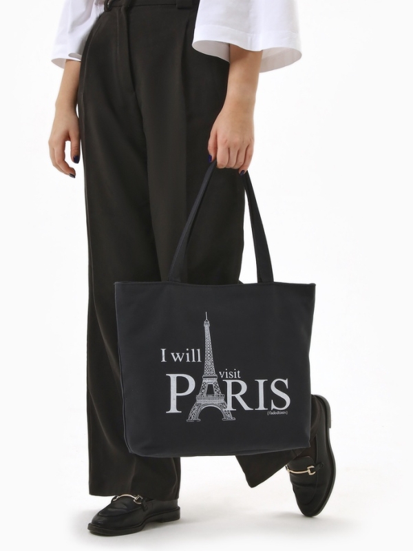 Шопер PARIS, 42*9*32, отдел на молнии, подклад, черный/белый Шопер PARIS, 42*9*32, отдел на молнии, подклад, черный/белый