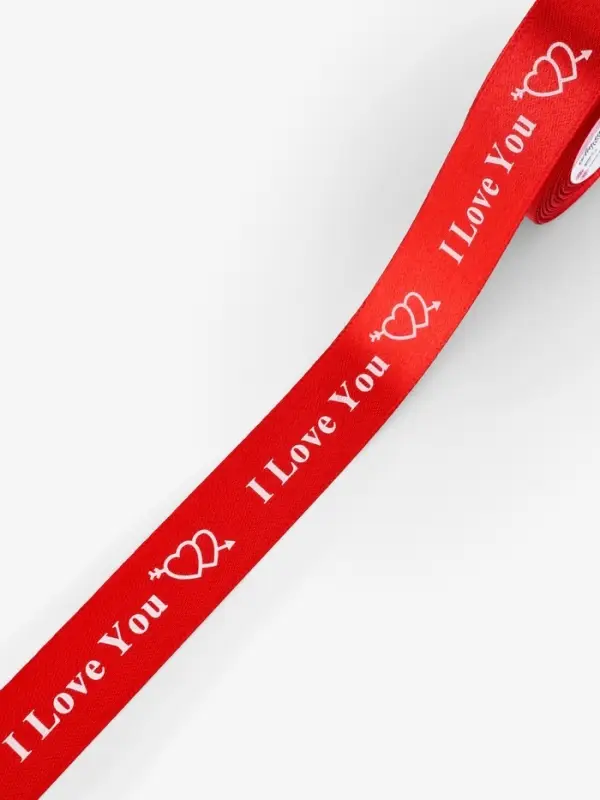 Лента атласная &laquo;I Love You&raquo;, 25 мм, 23&plusmn;1 м, красная №026