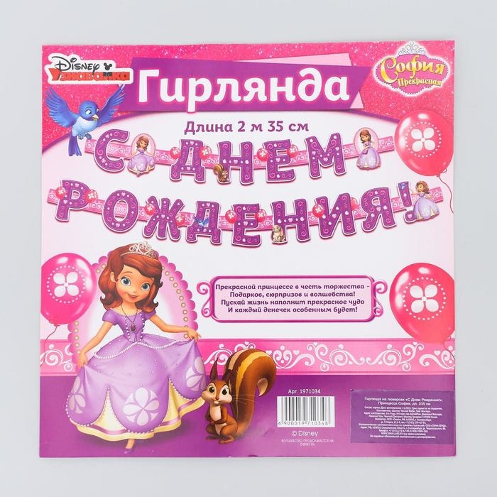 Гирлянда на люверсах "С Днем Рождения!", длина 235 см, Принцесса София