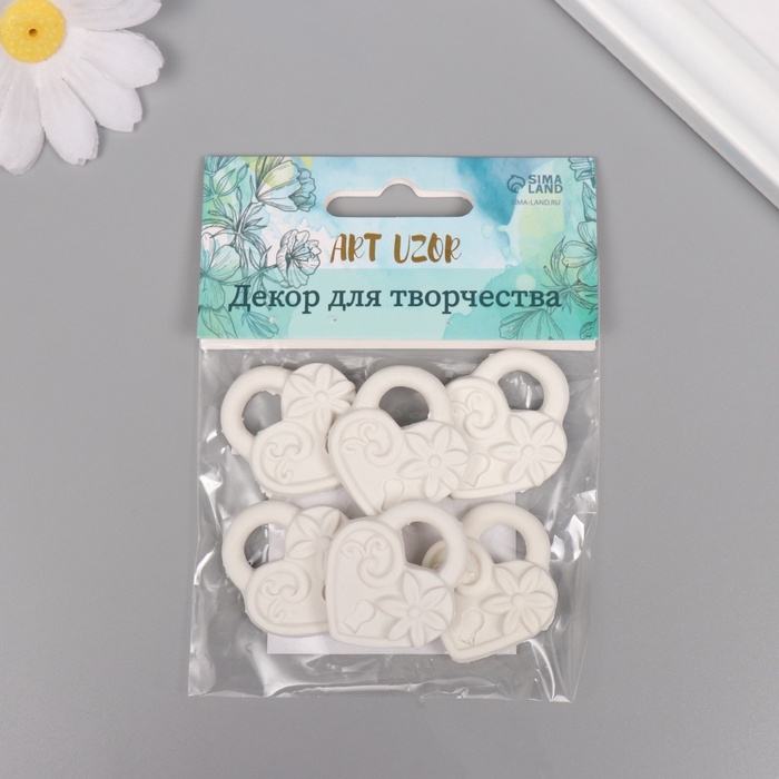 Декор для творчества полистоун Декор для творчества полистоун "Замок-сердце с цветком" белый набор 6 шт 2,8х3 см