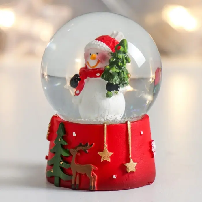 Сувенир полистоун водяной шар Сувенир полистоун водяной шар "Снеговик с ёлочкой" 4,5х4,5х6,5 см
