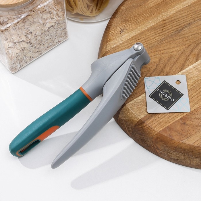 Пресс для чеснока Magistro Coral, 20,2×4,2×6,5 см, цвет зелёный, серый Пресс для чеснока Magistro Coral, 20,2×4,2×6,5 см, цвет зелёный, серый