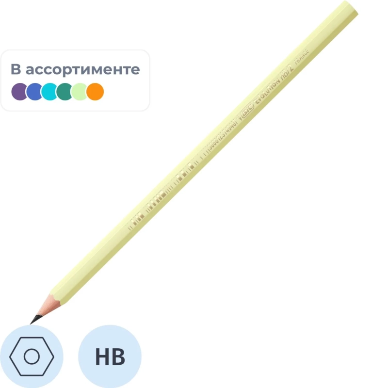 Карандаш Ч/Г BIC Evolution Pastel б/ластика, в асс, 518307