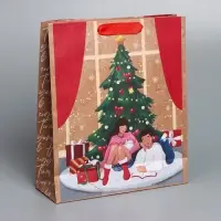 Пакет подарочный новогодний крафтовый &laquo;Уют в доме&raquo;, M 26 х 30 х 9 см
