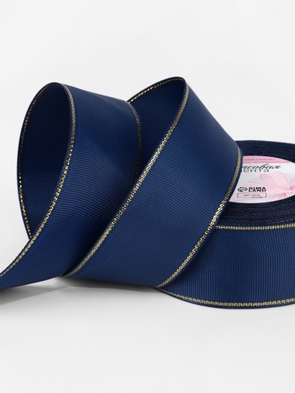 Лента репсовая 40мм*25±1ярд(23м±1м) золотые нити №038 тёмно-синий АУ