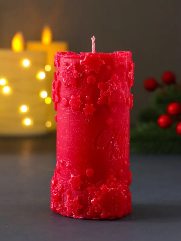 Свеча столбик  Свеча столбик "С Новым годом" 55*105 мм красная