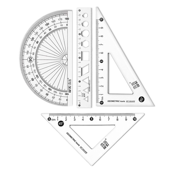 Набор геометрический Набор геометрический "Котик"(линейка, транспортир, 2 угольника) в пенале, МИКС